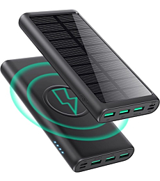 5 in 1 Wireless Portable Charger,36800mAh 15W Wireless Charging Dual QC4.0 25W PD Fast USB C Power Bank,IP65 Solar Charger,5 Output 3 Input Battery Pack Compatible with iPhone13,12,Samsung Galaxy,iPad