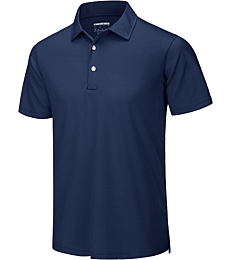 TACVASEN Men's Active Polo Shirts 3 Buttons Short Sleeve Outdoor Performance Top Tees Navy 2XL