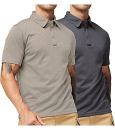MIER Men's Outdoor Performance Tactical Polo Shirts Short Sleeve, Moisture-Wicking, Grey/Khaki, XL