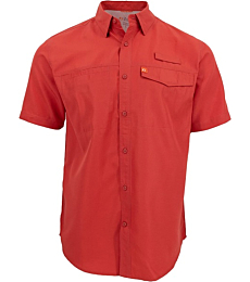 The American Outdoorsman Short Sleeve Button Down Poly Grid Fishing Shirt for Men (Cascade, Medium) (Cardinal, Large)