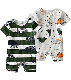 Baby Boy Romper Infant One-Piece Short Sleeve Jumpsuit 2-Pack Dinosaur Printed summer baby boy clothes ( 0-3 Months )