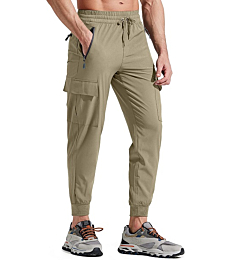 Libin Men's Lightweight Joggers Quick Dry Cargo Hiking Pants Track Running Workout Athletic Travel Golf Casual Outdoor Pants, Khaki M