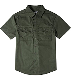 Tronjori Boys Short Sleeve Button Down Casual Woven Shirt Two Pockets(6,Dark Olive)