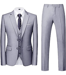 CDP Men's Suit Wedding Tuxedos Men Suits Outfits Regular Fit for Men 3 Piece Mens Suit Prom Business Suits Light Gray XXL