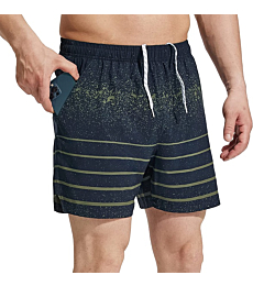 MIER Men's Print Shorts 5 Inch Inseam Lightweight Athletic Running Shorts with Pockets No Liner, Quick Dry, Navy, M