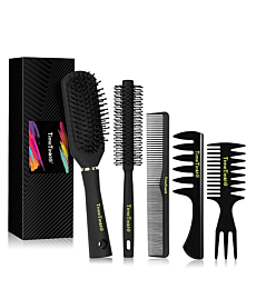 Timetinkle Styling Hair Comb and Brush Set for Men, Men’s Hair Comb and Paddle Brush Roller Round Hair Brush for Quiff, Pompadour, Slicked-back, Fauxhawk