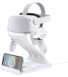 CNBEYOUNG Charging Dock Station Compatible with Meta Oculus Quest 2,VR Headset Display Stand Mount and Controller Holder,Wireless Charger Compatible with iPhone Series,Apple Watch Series&Airpods Pro