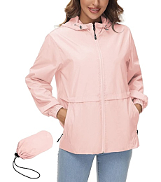 Packable Rain Jackets Raincoat Light Rain Jacket Summer Rain Coat Waterproof Windbreaker with Pocket Pink XXL