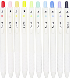 COLNK Color Gel Pens Fine Point 0.5mm for Jouranling Planners, Soft Touch,Retractable White Writing Pens Assorted Colors Ink, Office School Supplies Colorful Pens for Note Taking, Count-10