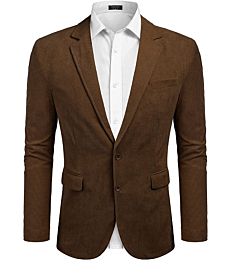 COOFANDY Mens Fashion Blazer Jacket 2-Button Corduroy Suit Jackets Casual Slim Fit Sport Coat Brown XL
