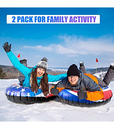 Snow Tubes for Sledding Heavy Duty, LIFECHOIC 48 Inches 2Packs Snow Sled for Kids and Adults, Thickened Heavy Duty Hard Bottom Snow Tube with Handles, Winter Outdoor Toys for Family Boys and Girls