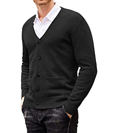 COOFANDY Men's Cardigan Sweater Cotton Blend V Neck Buttons Dwon Cardigan with Pockets Black