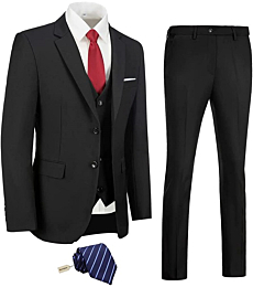 Men Suits Slim Fit Black Business Wedding 3 Piece Tux Groomsmen Prom Blazer Jacket Vest Pants with Tie Men Suit Set XS