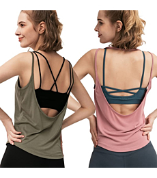UNIOOO 2-Pack Workout Tops for Women Sleeveless Athletic Tank Top Shirts Backless Muscle Tank Running Tank Tops