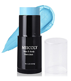 MEICOLY Blue Face Paint Stick(1.06 Oz),Cream Blendable Sticks,Blue Eye Black Stick,Grease Sweatproof Waterproof for Sports,Pale Blue Body Paint Stick for Halloween SFX Cosplay,Light Blue