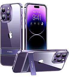 TORRAS Compatible for iPhone 14 Pro Max Case Clear with Stand, [10FT Military Grade Drop Tested] Protective Built-in Kickstand Cases for iPhone 14 Pro Max Phone Case MoonClimber, Deep Purple