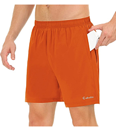 Cakulo Men's 5 Inch Running Tennis Shorts Quick Dry Athletic Workout Active Gym Training Soccer Shorts with Pockets Liner Orange M