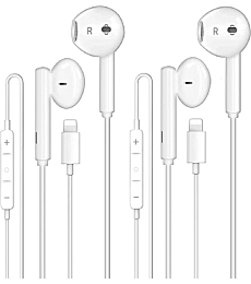 2 Pack-Apple Earbuds with Lightning Connector[Apple MFi Certified](Built-in Microphone & Volume Control) Headphones Compatible with iPhone 13/12/SE/11/XR/XS/X/7/7 Plus/8/8P Support All iOS System