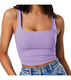 Artfish Women's Sleeveless Strappy Seamless Crop Tank Tops Square Neck Workout Fitness Basic Cropped Camis Violet, XS