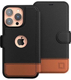 LUPA LEGACY iPhone 14 Pro Max Wallet Case for Women and Men, Case with Card Holder [Slim & Protective] for Apple 14 Pro Max (6.7”), Leather i-Phone Cover, Phone Case, Black and Brown, Sandy Night