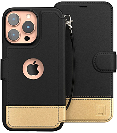 LUPA LEGACY iPhone 14 Pro Max Wallet Case for Women and Men, Case with Card Holder [Slim & Protective] for Apple 14 Pro Max (6.7”), Leather i-Phone Cover, Cute Phone Case, Black and Gold, Golden Dusk