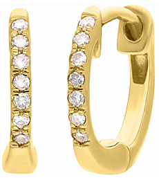 Diamond Earrings in 18k Yellow Gold over Silver Huggie Hoop Earrings with Natural Diamonds 0.07 Carat (G-H Color, SI1-SI2 Clarity) Fine Jewelry For Women Gifts, Handcrafted Earrings