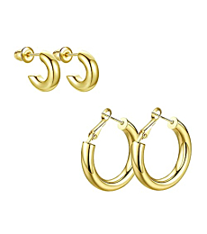 wowshow Chunky Open Hoops Mini Gold Hoop Earrings for Women Girls