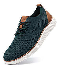 VILOCY Men's Casual Dress Sneakers Oxfords Business Shoes Lace Up Lightweight Comfortable Breathable Walking Knit Mesh Fashion Sneakers Tennis Green,US11.5 EU45