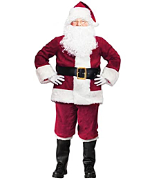 Santa Claus Costume for Men 10pcs Deluxe Adults Santa Suit Christmas Xmas Santa Outfit Wine Red ZW016S