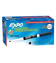 EXPO Low Odor Dry Erase Markers, Fine Tip, Black, 12 Count