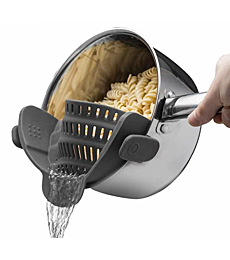 Kitchen Gizmo Snap N Strain Pot Strainer and Pasta Strainer - Adjustable Silicone Clip On Strainer for Pots, Pans, and Bowls - Kitchen Colander - Gray