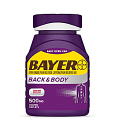 Bayer Back & Body Extra Strength Aspirin, 500mg Coated Tablets, Fast Relief at the Site of Pain, Pain Reliever with 32.5mg Caffeine, 200 Count