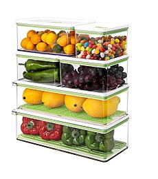 MineSign 6Pack Plastic Stackable Food Containers With Vented Lids And Removable Drain Tray Refrigerator Produce Saver Organizer Bins For Fridge Freezer Fruits&Veggie Storage Kitchen Organization