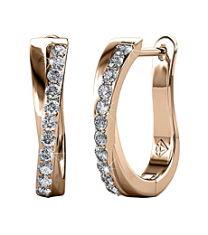 Cate & Chloe Amaya Adventurous 18k White Gold Plated Hoop Earrings with Crystals, Sparkling Silver Twisted Hoops Earring Set w/Solitaire Round Cut Diamond Crystals (Rose Gold)