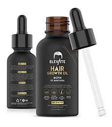 ELEVATE Hair Growth Oil - Biotin Hair Growth Serum & 5% Minoxidil Treatment for Stronger Thicker Longer Hair – Natural Hair Growth Thickening Treatment - Stop Thinning & Hair Loss for Men & Women 1oz