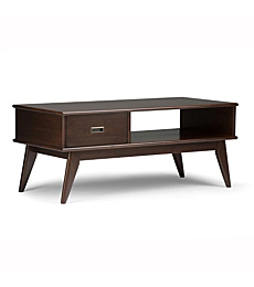 SIMPLIHOME Draper SOLID HARDWOOD 48 inch Wide Rectangle Mid Century Modern Coffee Table in Medium Auburn Brown, for the Living Room and Family Room