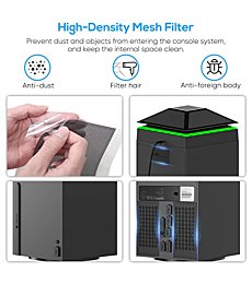 Cooling Fan Dust Proof for Xbox Series X Console with Colorful Light Strip,MENEEA Dust Cover Filter,Rubber Dust Plugs,Low Noise Top Fan with 3 Gears,Cooler&Light Independent Touch Switch, 2 USB Port