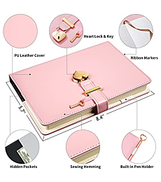 A5 Heart Shaped Lock Diary,Refillable Notebook,PU Leather Journal Travel Diary with Lock and Key,Personal Planner Secret Organizers Gift for Girls Women Daughter Wife