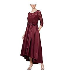 Alex Evenings Women's Satin Ballgown Dress with Pockets (Petite and Regular Sizes), Wine, 4