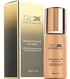 GLO24K Eye Serum with 24k Gold, Hyaluronic Acid, and Vitamins A,C,E. Potent Formula for the delicate skin around the eyes.
