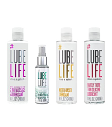#LubeLife Staycation Combination, 2-in-1 Massage & Lubricant 8 Fl Oz, Climax Control Delay Spray 2 Fl Oz, Water-Based Lubricant 8 Fl Oz, Barely There Thin Silicone Lubricant 8 Fl Oz, For Men, Women, a
