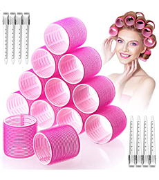 Jumbo Hair Curlers Rollers,24Pcs Big Hair Rollers Set with 12 Hair Curlers Self Grip Holding Rollers and 12 Stainless Steel Duckbill Clips for Long Medium Short Thick Fine Thin Hair Bangs Volume