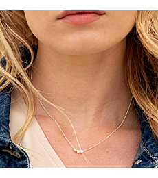 Handmade Dainty Sterling Silver Necklace for Women - Sterling Silver Chain Set With 3 Little Silver Tubes Pendants By Galis Jewelry