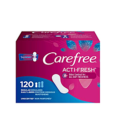 Carefree Acti-Fresh Panty Liners, Soft and Flexible Feminine Care Protection, Regular, 120 Count, (Package May vary)