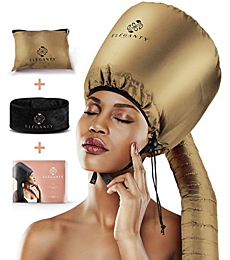 Eleganty Soft Bonnet Hood Hairdryer Attachment with Headband that Reduces Heat Around Ears and Neck to Enjoy Long Sessions - Used for Hair Styling, Deep Conditioning and Hair Drying (Gold)