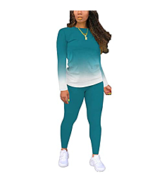 Two Piece Outfits For Women Sweatsuits Sets Casual Jogging Suit Matching Athletic Clothing Fashion Tracksuit Gradient Green XXL