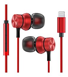 Lightning Earbuds for iPhone, FAPO MFi Certified Wired Earbuds in-Ear Noise Isolation Headphones with Microphone, Headphones for iPhone 13/12/11 Series X/XS/Max/XR iPhone 8/8P/7P(Red)