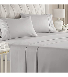 Queen Size Sheet Set - Breathable & Cooling - Hotel Luxury Bed Sheets - Extra Soft - Deep Pockets - Easy Fit - 4 Piece Set - Wrinkle Free - Comfy – Light Grey Bed Sheets - Queen Sheets – Fitted Sheets