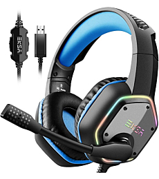 EKSA Gaming Headset with 7.1 Surround Sound Stereo, PS4 USB Headphones with Noise Canceling Mic & RGB Light, Compatible with PC, PS4, Laptop