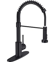 BASDEHEN Kitchen Faucets with Pull Down Sprayer, Black Spring Commercial Kitchen Sink Faucet Solid Brass with 10 Inch Mounting Table 1 Hole Or 3 Hole Compatible